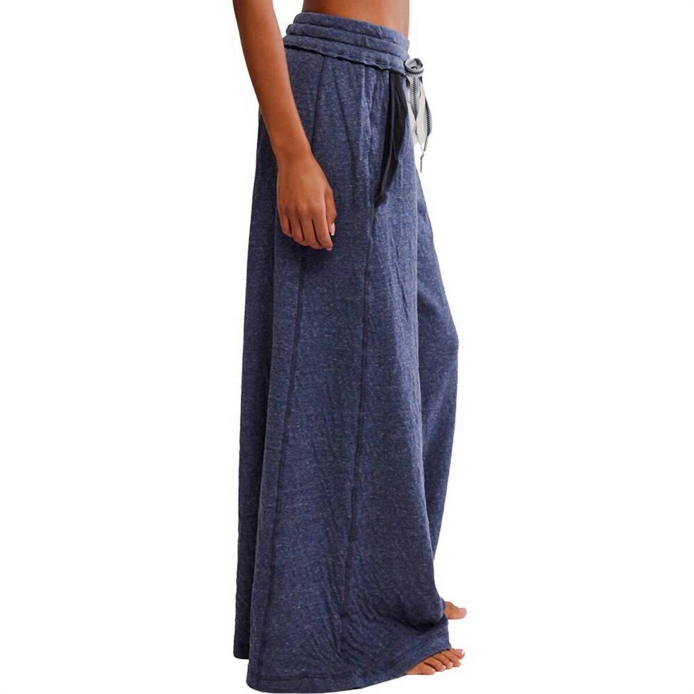 NEW FREE PEOPLE wait a minute wide leg lounge pants in navy heather combo - Picture 4 of 4